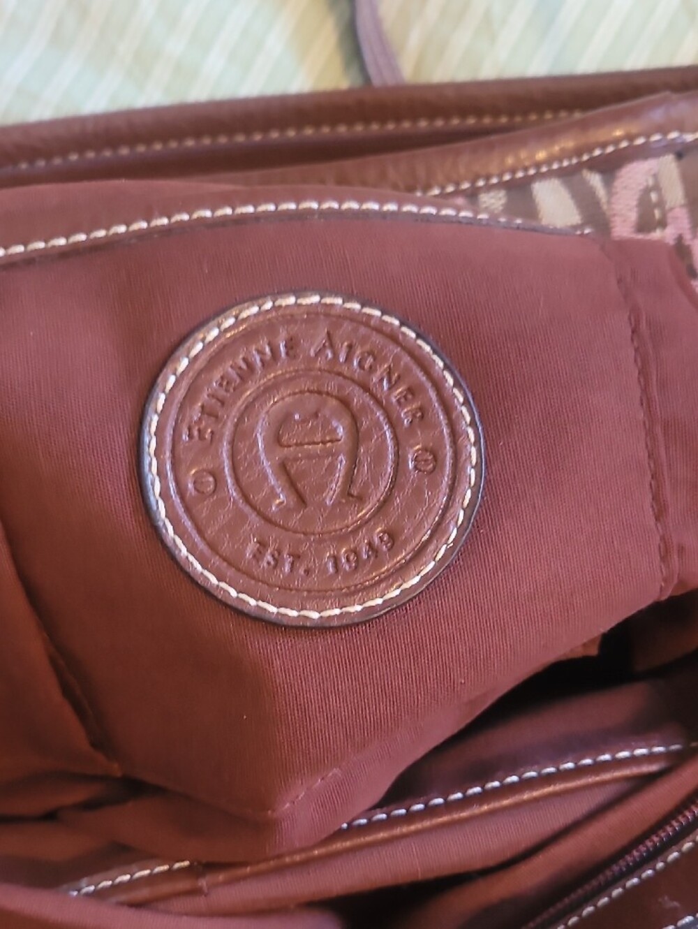 Etienne Aigner Brown & Pink Patterned Satchel with Buckle Detail - Picture 6 of 7